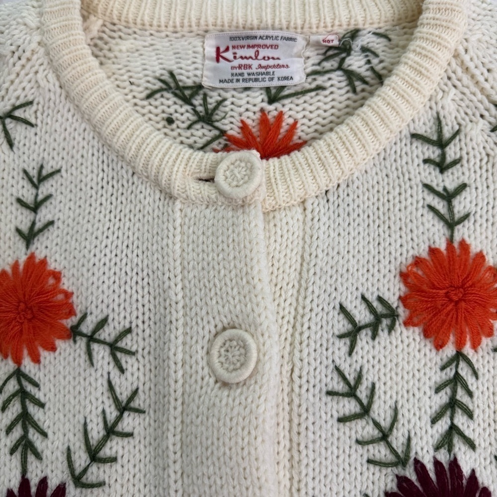Kimlon Embroidered Floral Print Cardigan Sweater Size Large - Picture 15 of 16